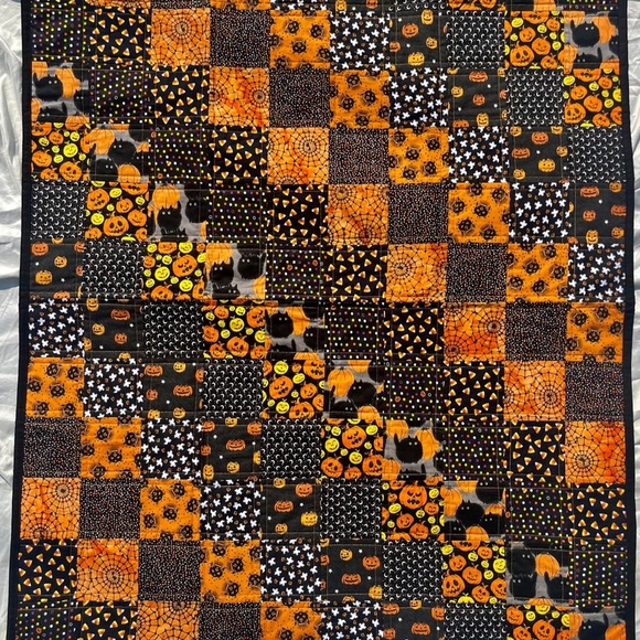 Cat Pumpkin Quilt Lap Blanket Halloween Cute Spooky 100% Cotton 42x36 - Picture 7 of 8